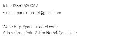 Park Suite Hotel telefon numaralar, faks, e-mail, posta adresi ve iletiim bilgileri